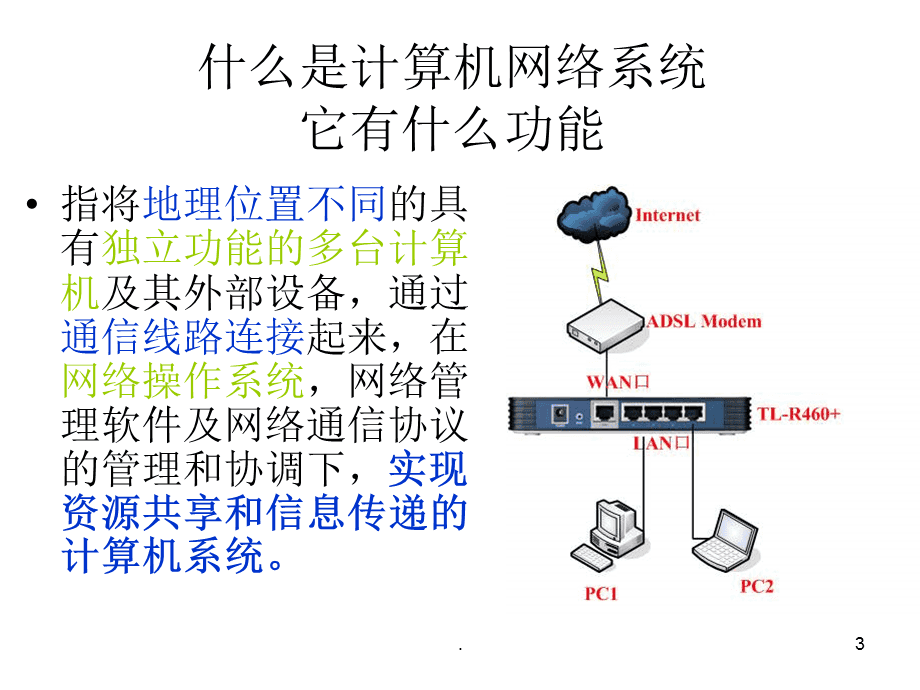 計(jì)算機(jī)網(wǎng)絡(luò)系統(tǒng)的組成、功能、分類及常見網(wǎng)絡(luò)設(shè)備認(rèn)識(shí)PPT精選文檔